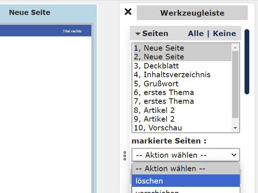 Seiten loeschen
